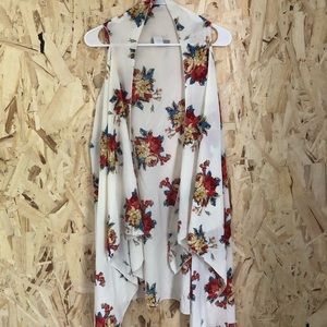 Kimono style flowy floral wrap vest